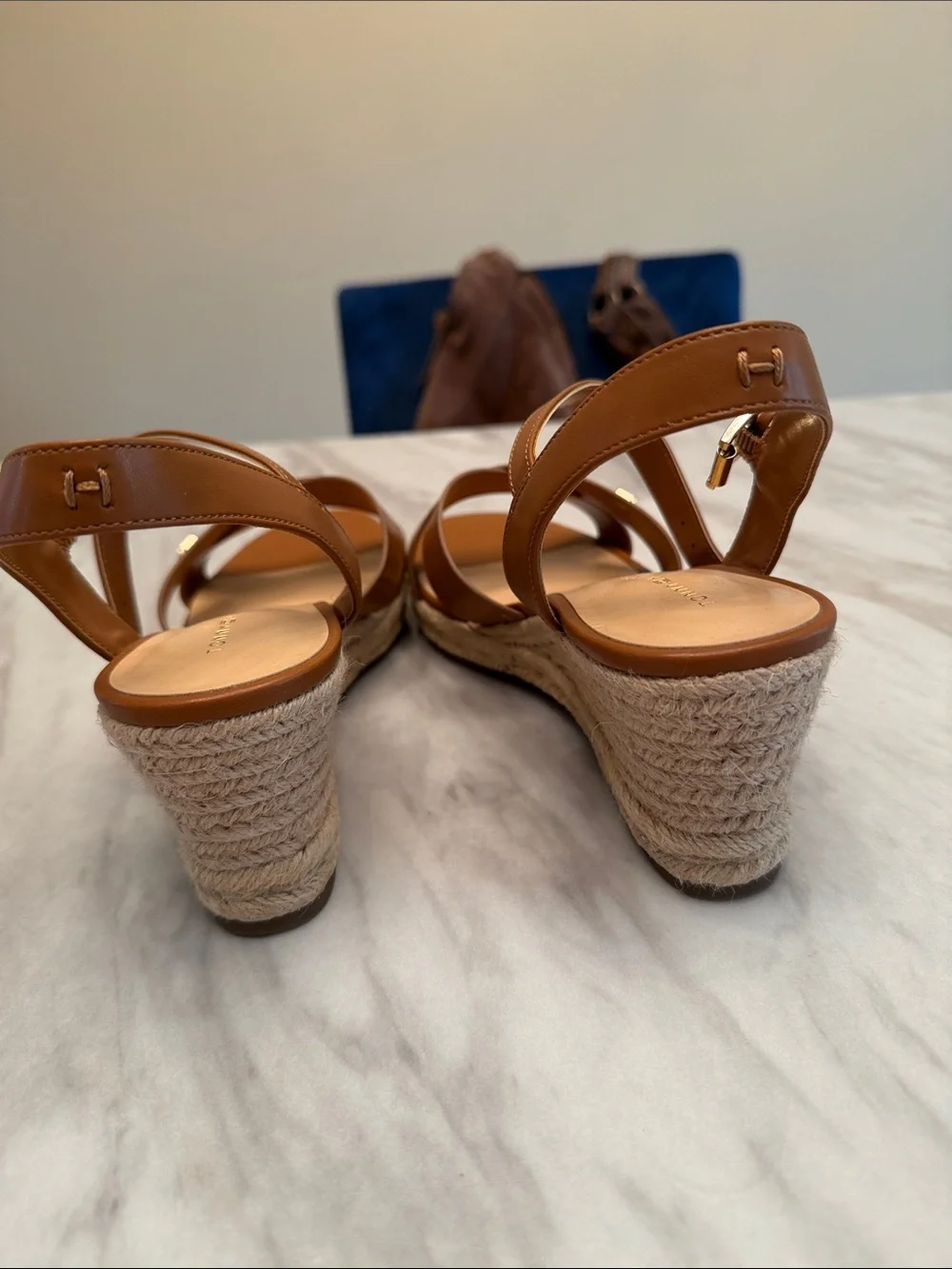 Tommy Hilfiger Tan Leather Espadrille Wedge Sandals